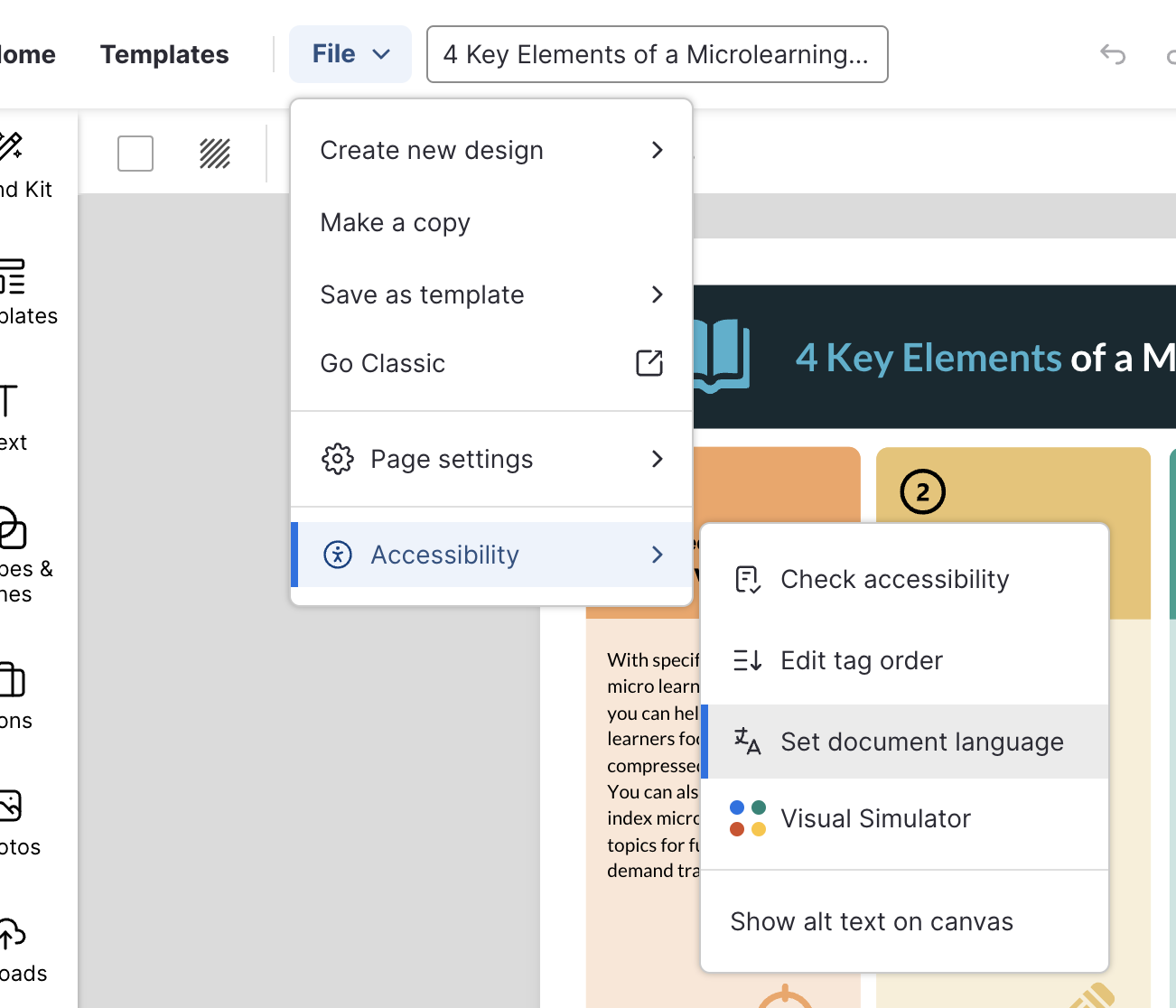 set document language venngage 